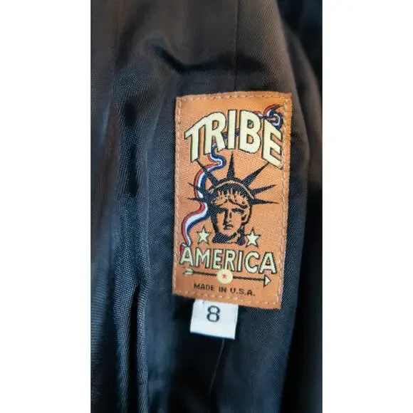 TRIBE AMERICA Women's Vintage Black Suede & Leather Beaded JacketUS 8 - Picture 14 of 14